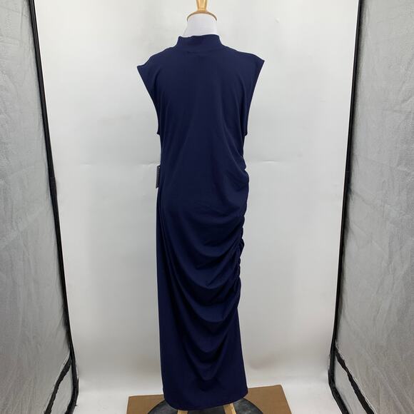 Eloquii Dress Womens 16 Nautical Ruched Ribbed Stretch Sleeveless Mock Neck Midi - Picture 7 of 14